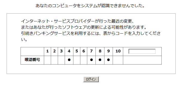 不正画面のメッセージの例1の図