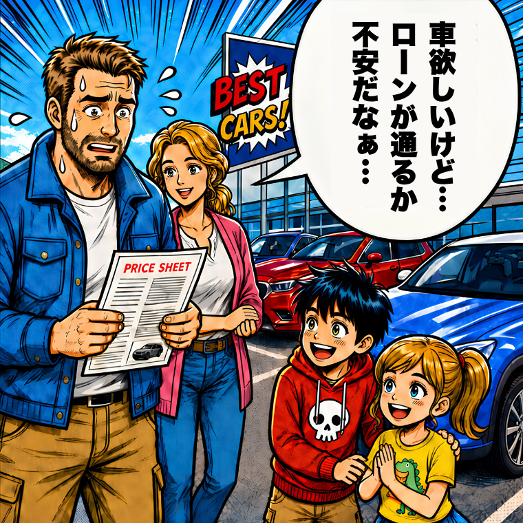 車の購入費用とローンに不安を感じる家族